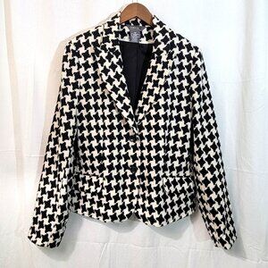 George by Mark Eisen Women's Size 18 Houndstooth Blazer Black White Wool Blend